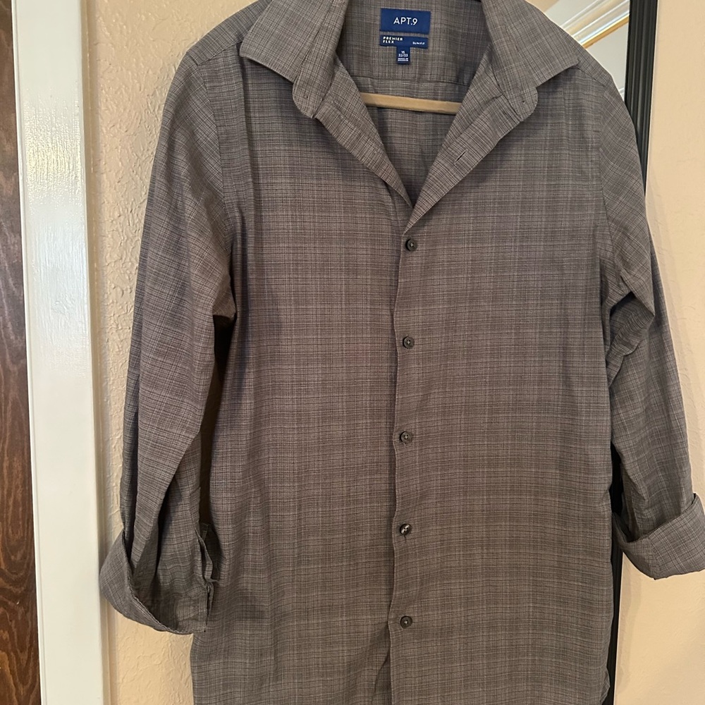 APT 9 Gray Button-Up Dress Shirt - Slim Fit 15 32/33